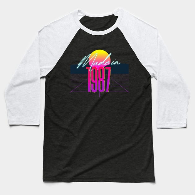 Made In 1987 ∆∆∆ VHS Retro 80s Outrun Birthday Design Baseball T-Shirt by DankFutura